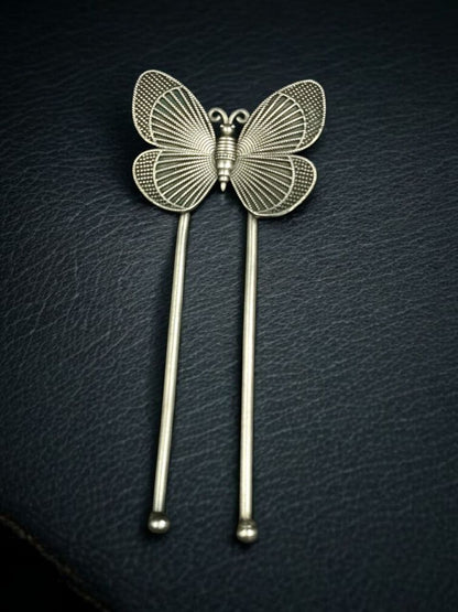 Silver Butterfly Juda Pin | Intricate Filigree Bun Hair Accessory