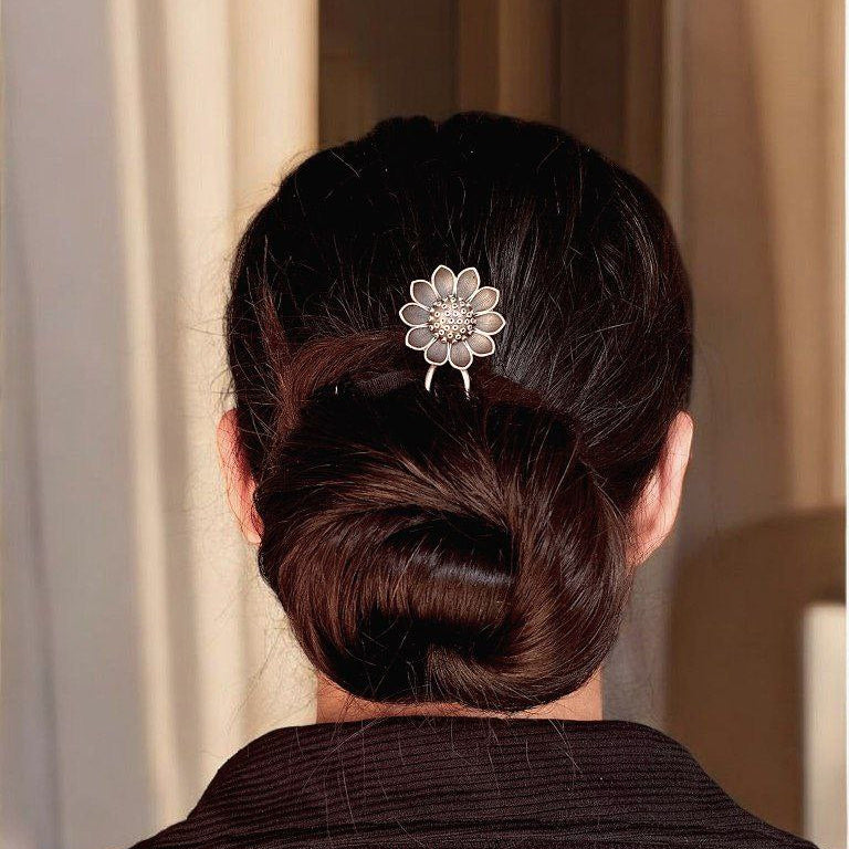 Silver Flower Juda Pin | Statement Lotus Bun Hair Accessory