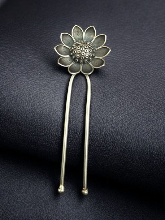 Silver Flower Juda Pin | Statement Lotus Bun Hair Accessory