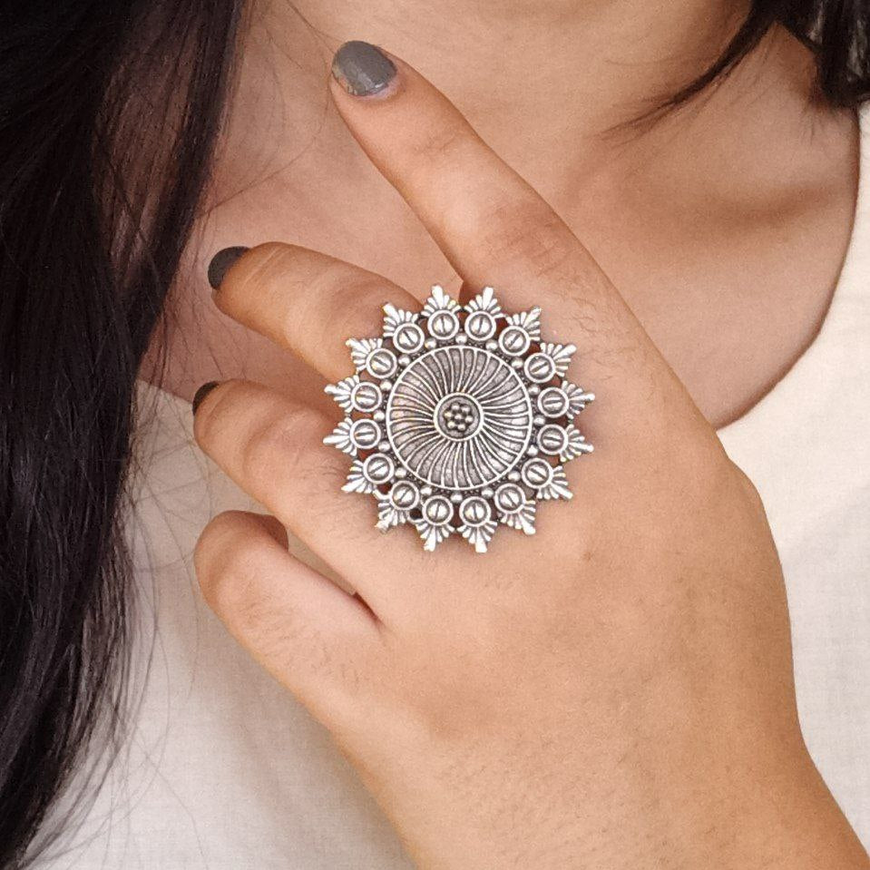 Statement Mandala Cocktail Adjustable Ring