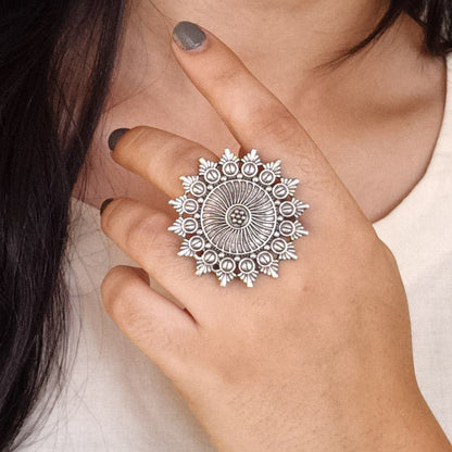 Statement Mandala Cocktail Adjustable Ring
