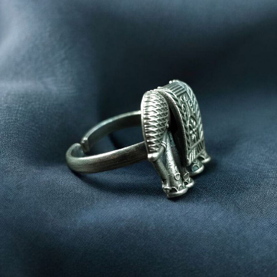 Statement Oxidized Silver Elephant Ring - Adjustable
