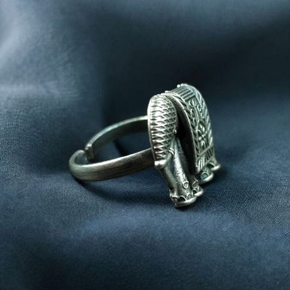 Statement Oxidized Silver Elephant Ring - Adjustable