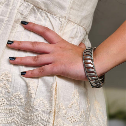 Antique Look Oxidized Tribal Wave Cuff Bracelet | Daily Wear Comfortable Jewelry for Women