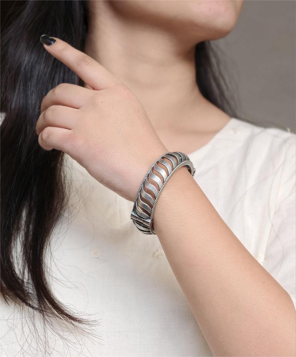 Antique Look Oxidized Tribal Wave Cuff Bracelet | Daily Wear Comfortable Jewelry for Women