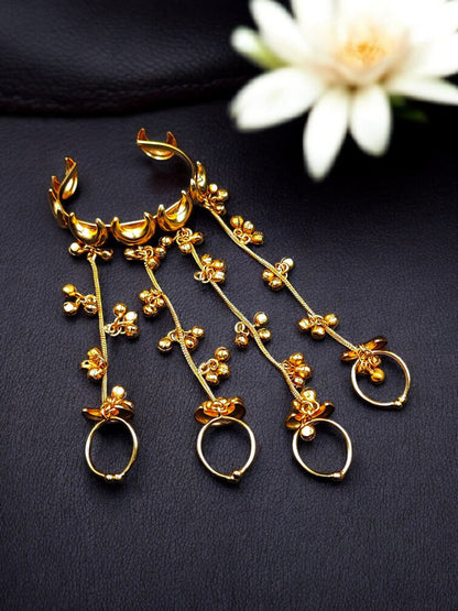 Gold Plated Crescent Moon Kashmiri Hathphool | Traditional Hand Harness with Adjustable Rings